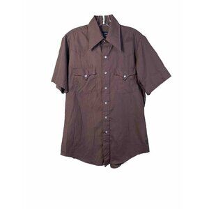 Vtg Champion Western Permanent Press Brown Pearl Snap Shirt Size 15 Medium